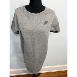 Nike XS Gray Short Sleeve Zip Back Tech Fleece Dress Logo Knee Length 803573-063